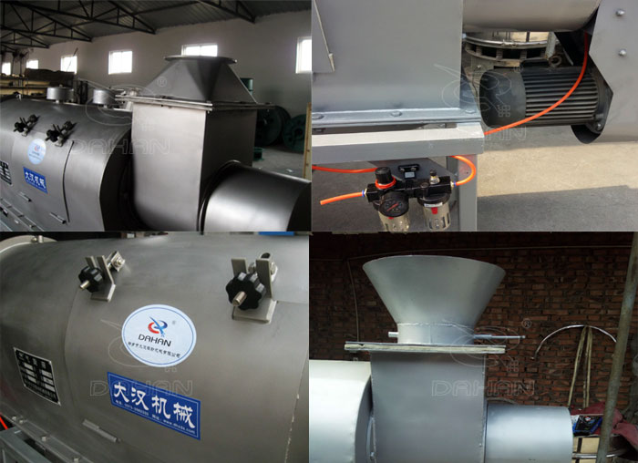 氣旋篩：電機，進料口，氣壓裝置等特寫圖片
