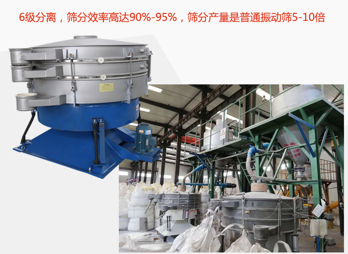 搖擺篩采用6級分離，篩分效率高達(dá)90%-95%，篩分產(chǎn)量是普通振動篩5-10倍