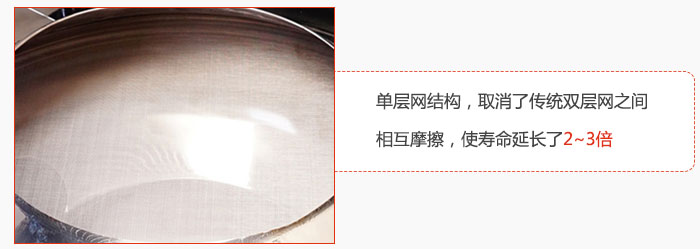 單層網(wǎng)結(jié)構(gòu)，取消了傳統(tǒng)雙層網(wǎng)之間相互摩擦，使壽命延長了2~3倍