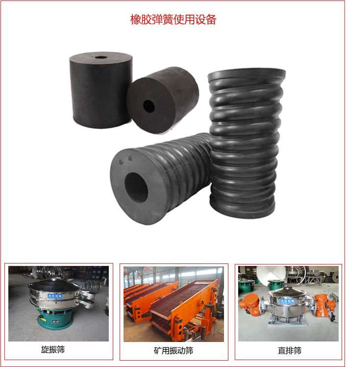 橡膠彈簧適用設(shè)備：旋振篩，礦用振動(dòng)篩，直排篩等