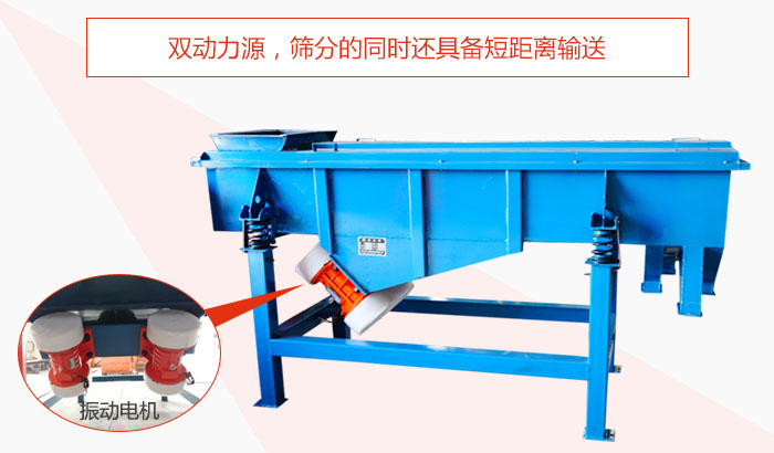 方形振動(dòng)篩雙動(dòng)力源，篩分的同時(shí)還具備短距離輸送。