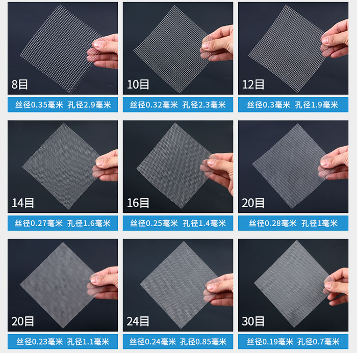 8目-30目金屬絲編織網(wǎng)對應(yīng)的絲徑，孔徑圖片展示
