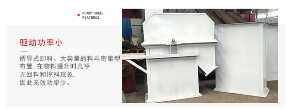 TD型斗式提升機驅動力小，無回料等特點展示圖。
