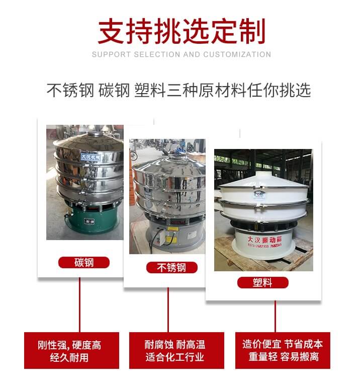 旋振篩可配置一到四層的篩網(wǎng)。旋振篩的篩分效率高，篩分精度高，篩分率高達(dá)96%。