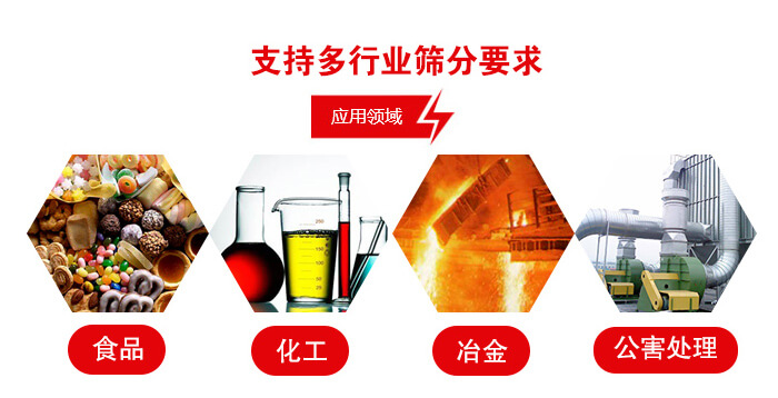 旋振篩適用的行業(yè)：食品行業(yè)，化工行業(yè)，冶金行業(yè)，公害處理等。