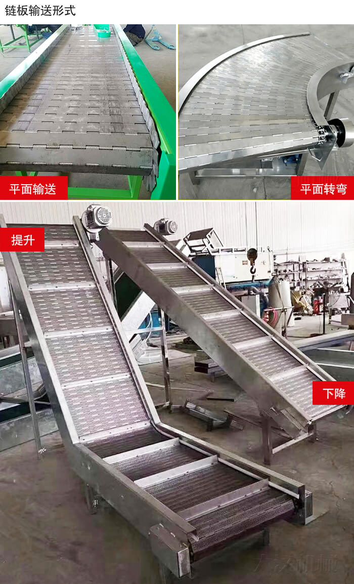 鏈板輸送機(jī)平面輸送，平面拐彎，提升等運行現(xiàn)場圖片